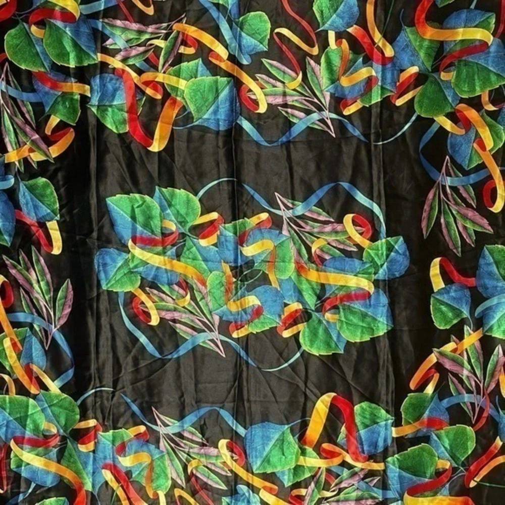 1990s 100% Silk Scarf No Boundaries Collection 34” Square Tropical Vintage